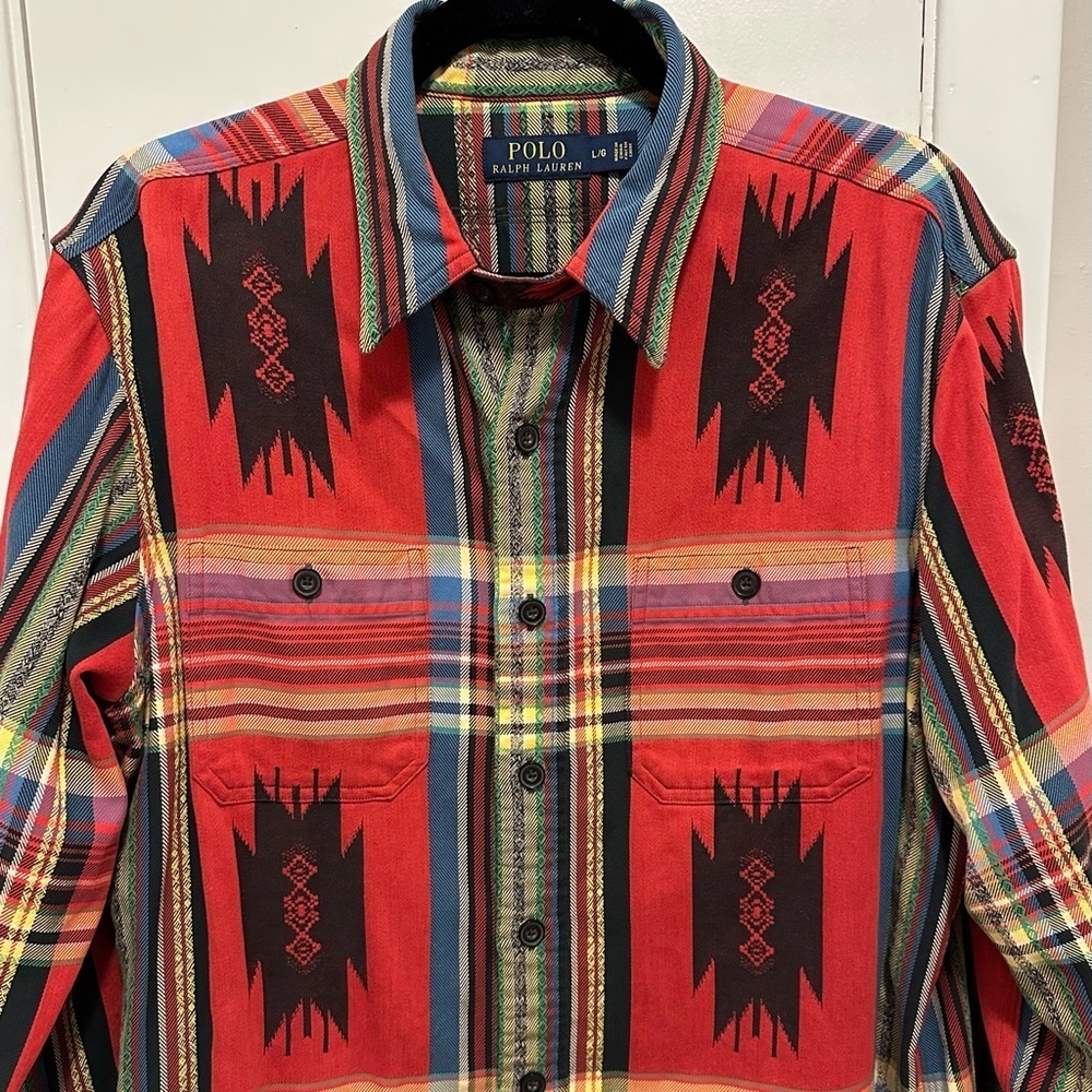 Polo Ralph Lauren Shirt Mens L Aztec RRL Travis Scott Southwestern Sportsman VTG - Picture 4 of 9